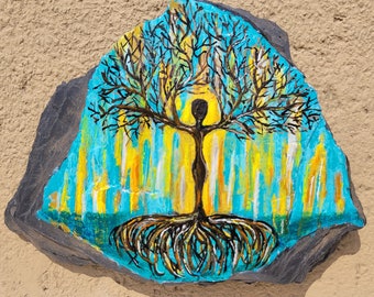 Yggdrasil Baum des Lebens Weltenbaum auf Stein gemalt Deko