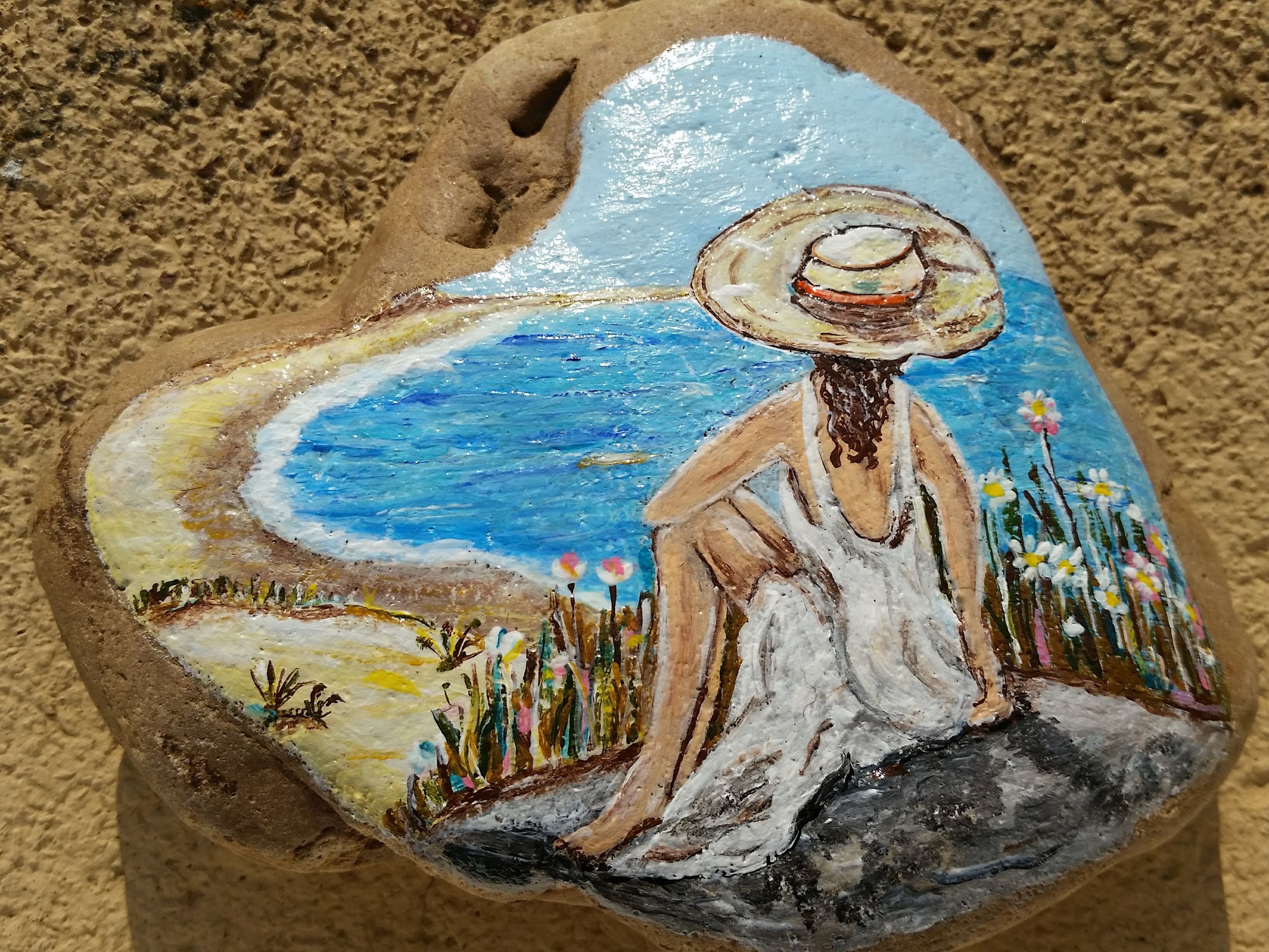 Frau am Meer auf Kieselstein gemalt Rockpainting Deko | Etsy