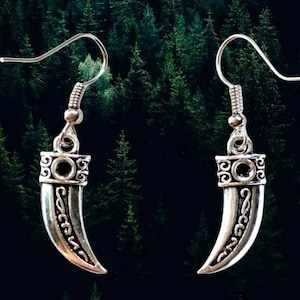 Wolf Tooth drop Earrings shiny finish, Wolf Jewelry, Gothic Jewelry