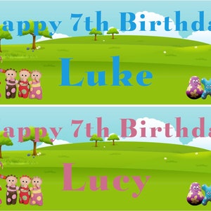 2 personalised any age birthday banners in the night garden banners boy or girl party celebration poster