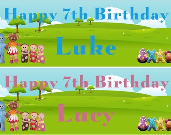 2 personalised any age birthday banners in the night garden banners boy or girl party celebration poster