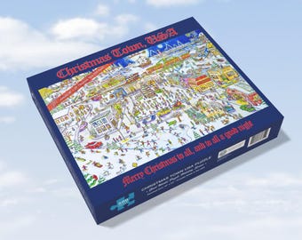 Christmas Town USA  Jigsaw Puzzle, 500 Piece Scavenger Hunt, Snowy Holiday Scene (24" x 18")