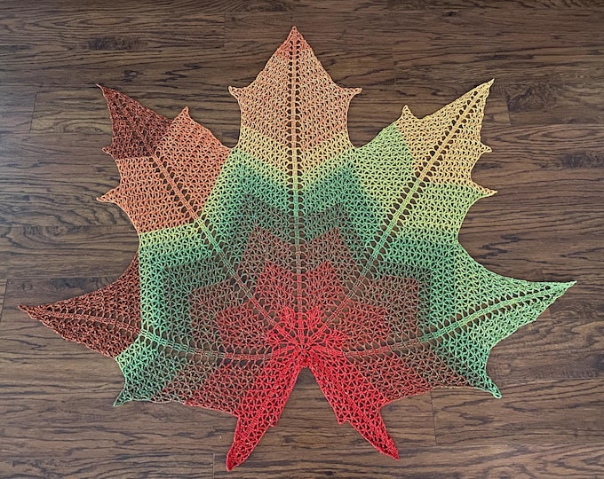 Handmade Crochet Maple Leaf Shawl - Fall Colors