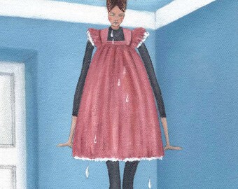 Pintura original de Mandy Pritty, "Drink Me" - óleo sobre lienzo, arte pintado a mano o impresión giclée de edición limitada. Unframed.
