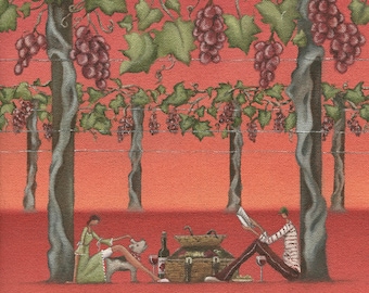 Pintura original de Mandy Pritty, "Under The Vines" - óleo sobre lienzo, arte pintado a mano O impresión giclée de edición limitada. Unframed.