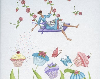 Pintura original de Mandy Pritty, "Swing High" - uno de óleo original sobre lienzo, o impresión sobre lienzo