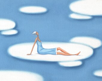 Cloud Nine, Arte original de Mandy Pritty. Imprimir en lienzo. Impresión acrílica sobre lienzo, enmarcada. Varios tamaños disponibles. Una chica en una nube.