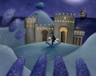 Moonlit Dream, impresión sobre lienzo de obra de arte original. Impresión acrílica sobre lienzo, enmarcada. Varios tamaños disponibles. Sueño. Luna. Mágico