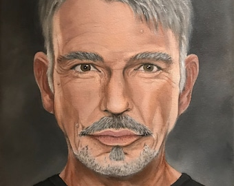 Pintura original de Mandy Pritty, "Billy Bob" - Óleo único sobre pintura de lienzo (enmarcado). Retrato del icono del actor Billy Bob Thornton.