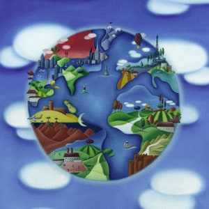 Original-Gemälde von Mandy Pritty, &quot;Eine Welt im Inneren&quot; - limitierte Auflage Giclée-Druck von original Öl auf Leinwand Malerei. Ungerahmt. Planeten