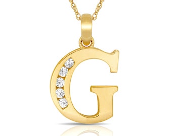 14K Yellow Or White Gold Initial Letter G With Cubic Zircon Pendant