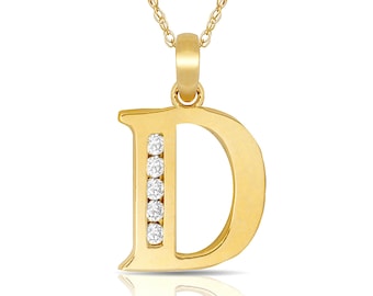 14K Yellow Or White Gold Initial Letter D With Cubic Zircon Pendant