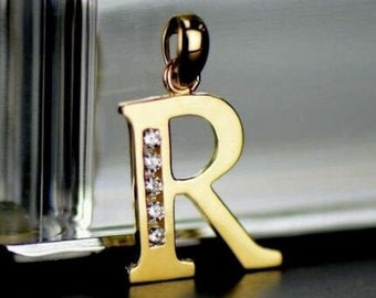 14K Yellow Or White Gold Initial Letter R With Cubic Zircon Pendant