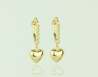 1 Estate New 14k Yellow Gold Victorian Claddagh Irish Heart Lever Back Hoops Earrings G245