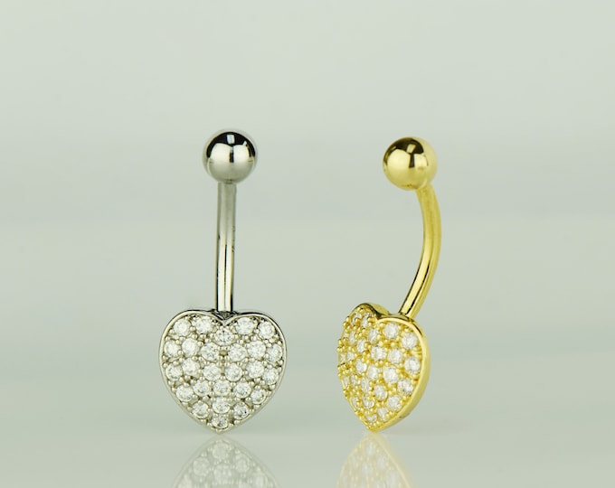 14k Yellow or White Gold Belly Ring Heart Body Jewelry
