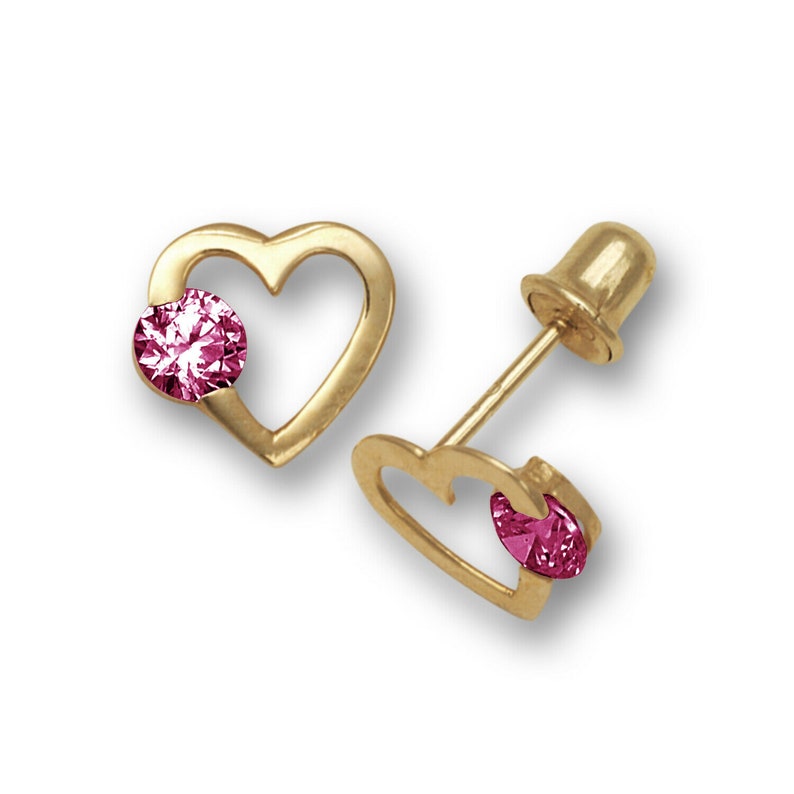 14k Yellow Gold CZ Open Heart Stud Earrings