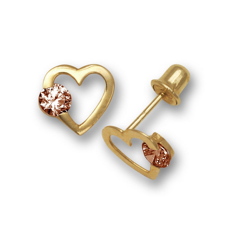 14k Yellow Gold CZ Open Heart Stud Earrings