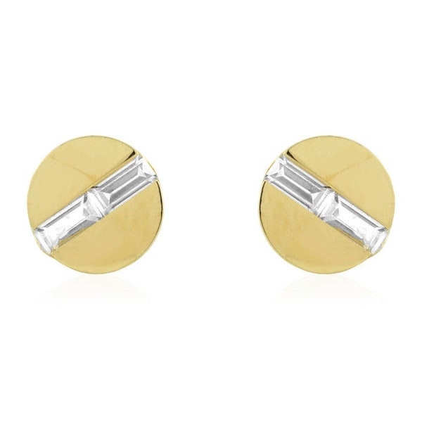 14k Yellow Gold Created Diamond Button Shaped Screwback Stud Earrings