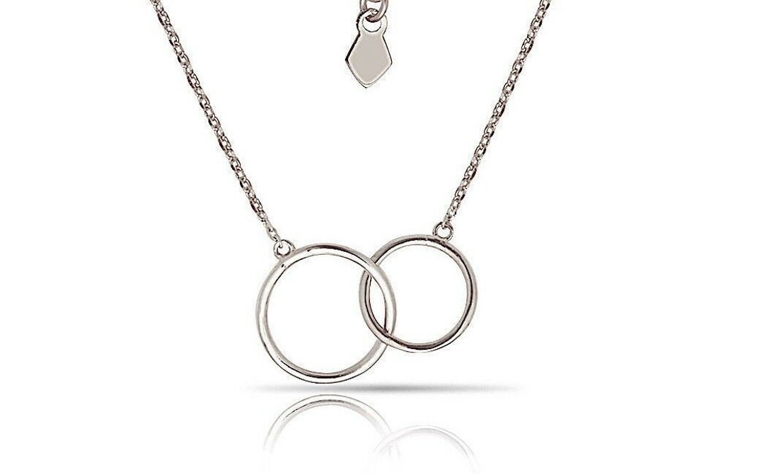 14K White Gold Interlocking Double Circle Pendant With Chain Etsy