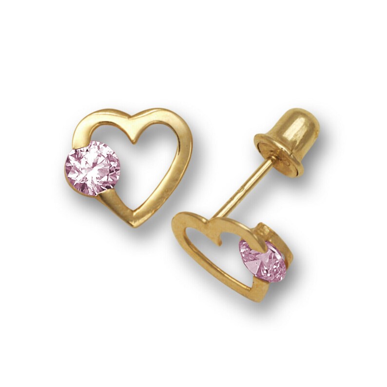 14k Yellow Gold CZ Open Heart Stud Earrings