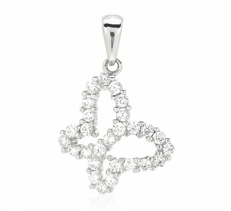 14k White Gold CZ Diamond Butterfly Charm Pendant