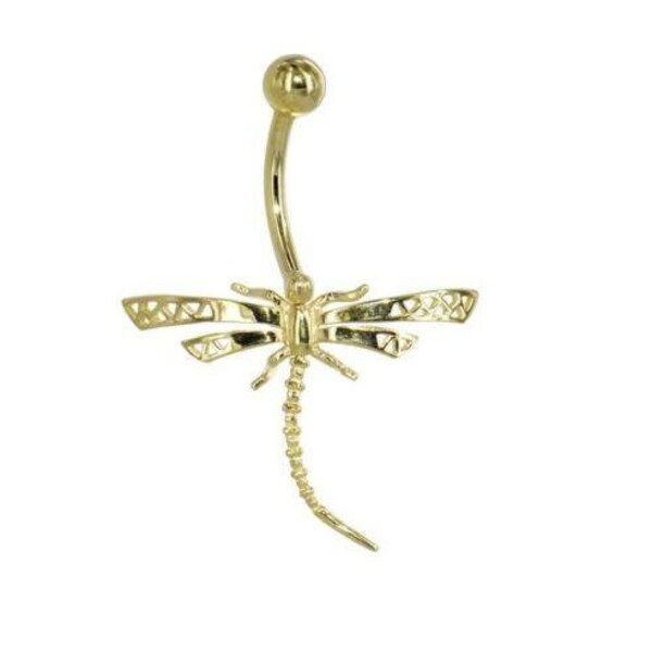 14k Yellow & White Gold Dragonfly Belly Button Navel Piercing Ring