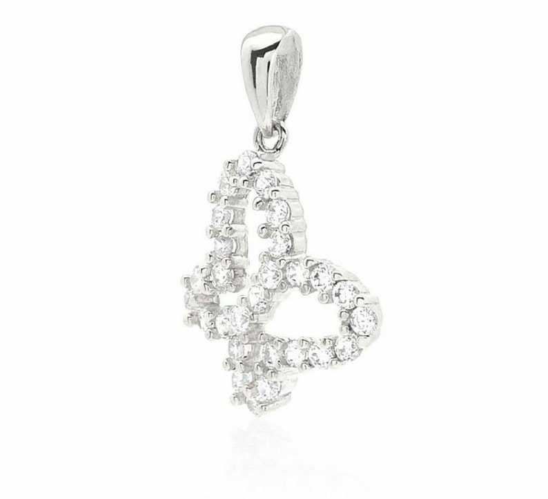 14k White Gold CZ Diamond Butterfly Charm Pendant