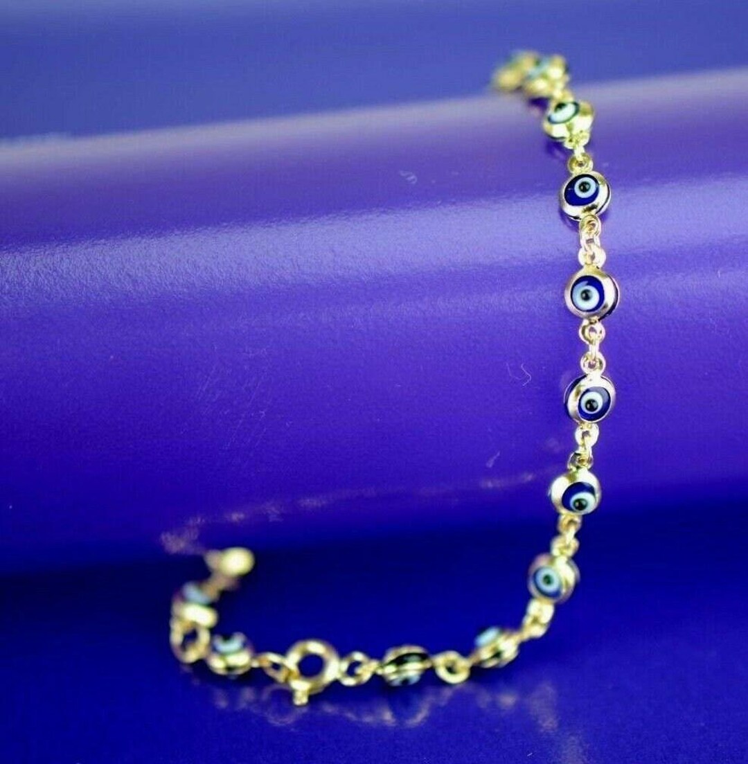 14k Yellow Gold Evil Eye Bracelet Etsy