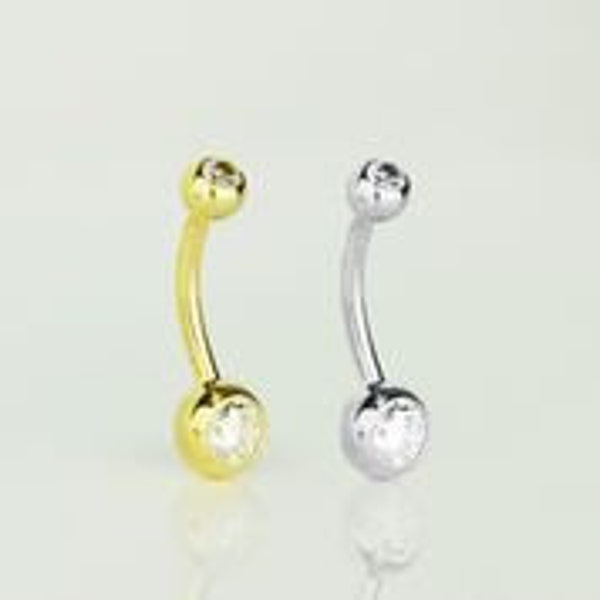 14k Yellow or White Gold CZ Belly Button Ball Body Jewelry