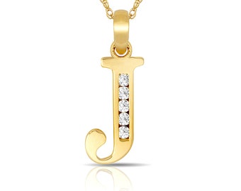 14K Yellow Or White Gold Initial Letter J With Cubic Zircon Pendant