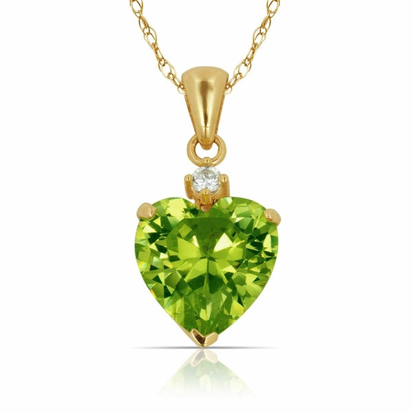 14K Solid Yellow Or White Gold Heart Pendant with August Peridot Birthstone