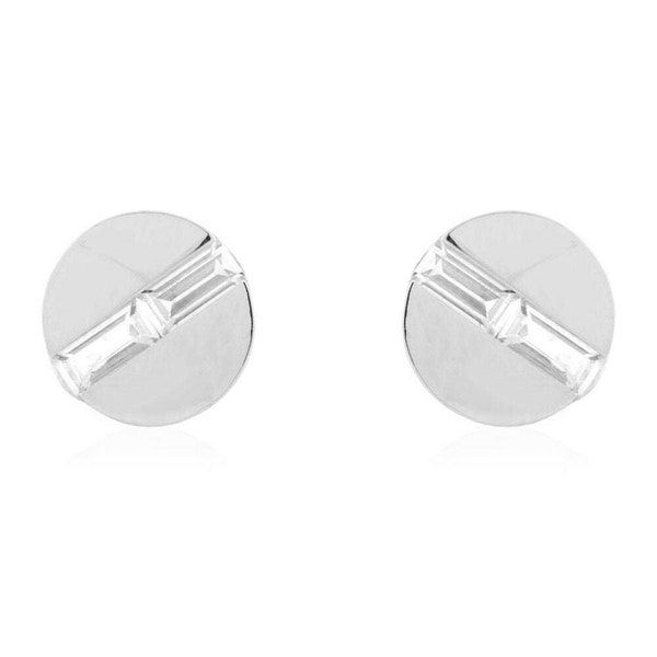 14k White Gold Created Diamond Button Shaped Screwback Stud Earrings