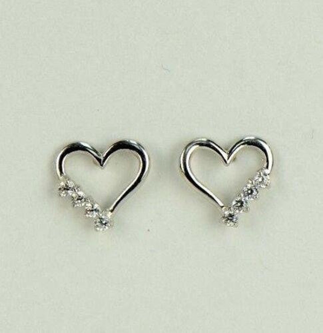 14k Solid Yellow or White Gold Heart Shape Stud Earrings With - Etsy