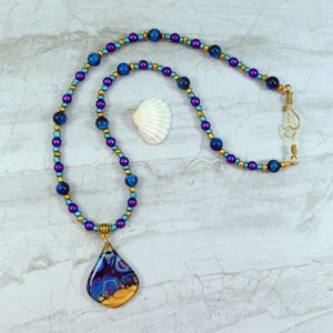 Fluid Art Pendant on Beaded Necklace