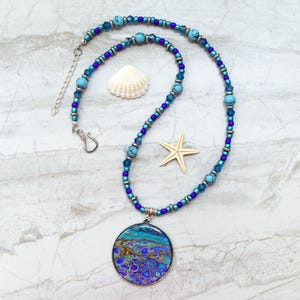Fluid Art Pendant on Beaded Necklace