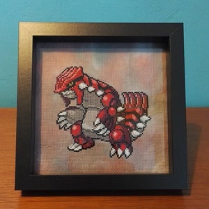 Groudon Cross Stitch in Frame