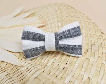 Linen Blue Stripes Cat Bow Tie