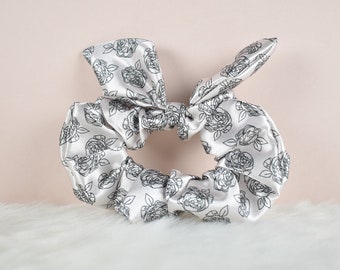 White Roses Satin Scrunchie