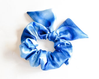 Blue Tie Dye Satin Scrunchie