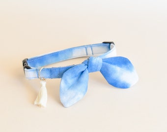 Blue Tie Dye Breakaway Cat Collar with Bow