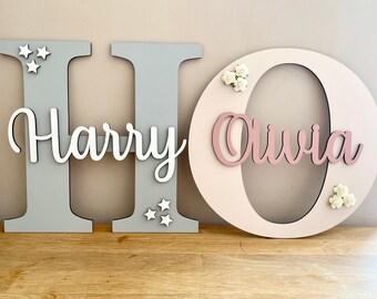 Hand Carved Wooden Embossed Flower Detail Letters 20cm High Plaque Sign