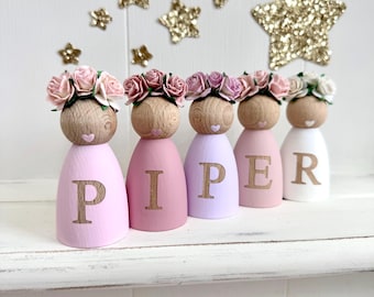 Personalised Peg Dolls name sign, Christening Gifts for girls, nursery decor