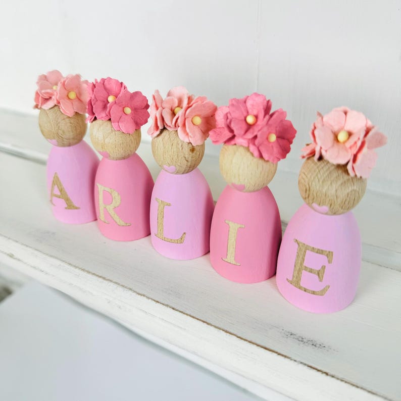 Personalised Daisy Peg Dolls, Personalised Wooden Dolls New Baby Gift