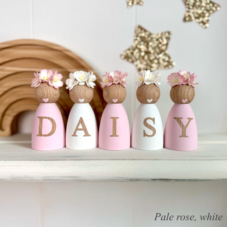 Personalised Daisy Peg Dolls, Personalised Wooden Dolls New Baby Gift