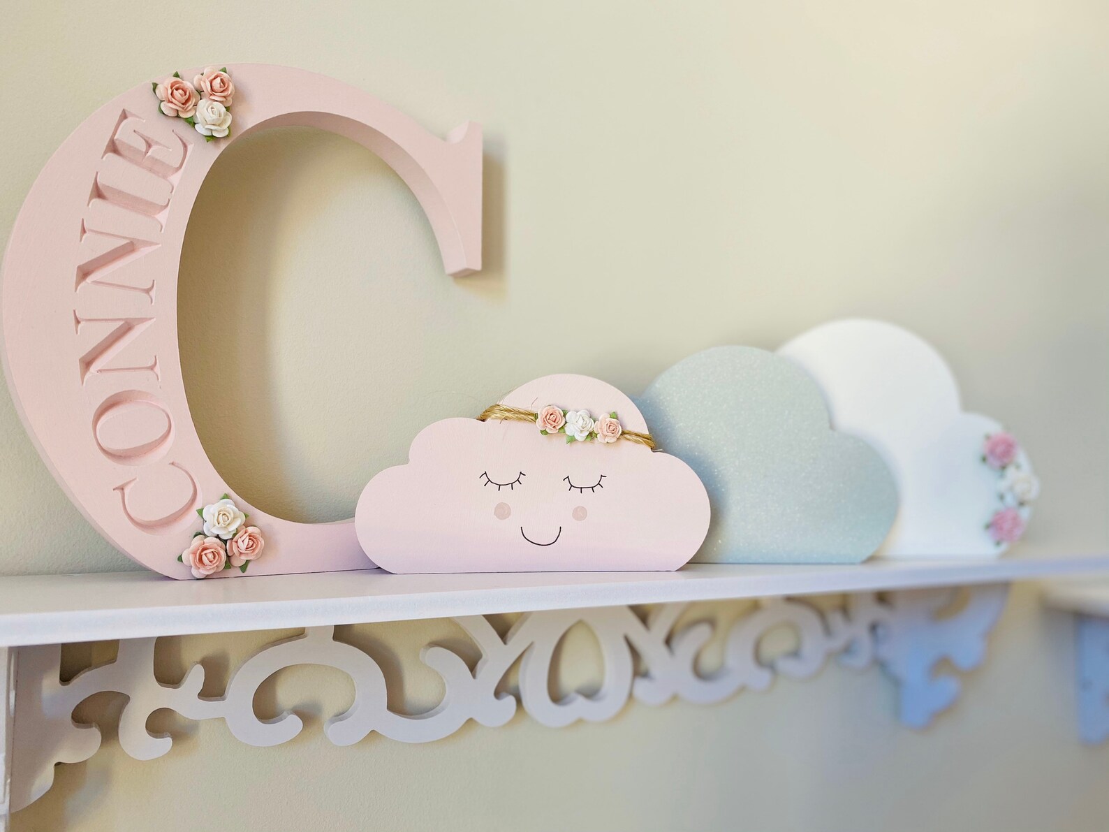 Freestanding Clouds, Wooden Clouds, Nursery Clouds, Cloud Decor, Smiley