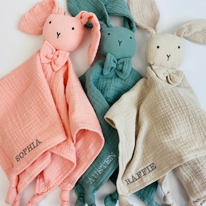 Personalized Organic Cotton Muslin Baby Comforter: Bunny Gift