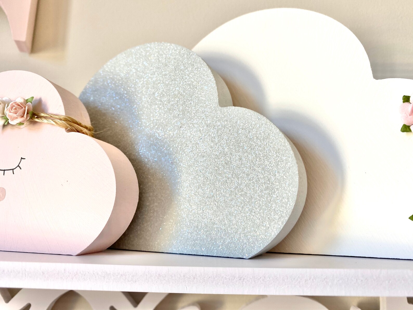 Freestanding Clouds, Wooden Clouds, Nursery Clouds, Cloud Decor, Smiley