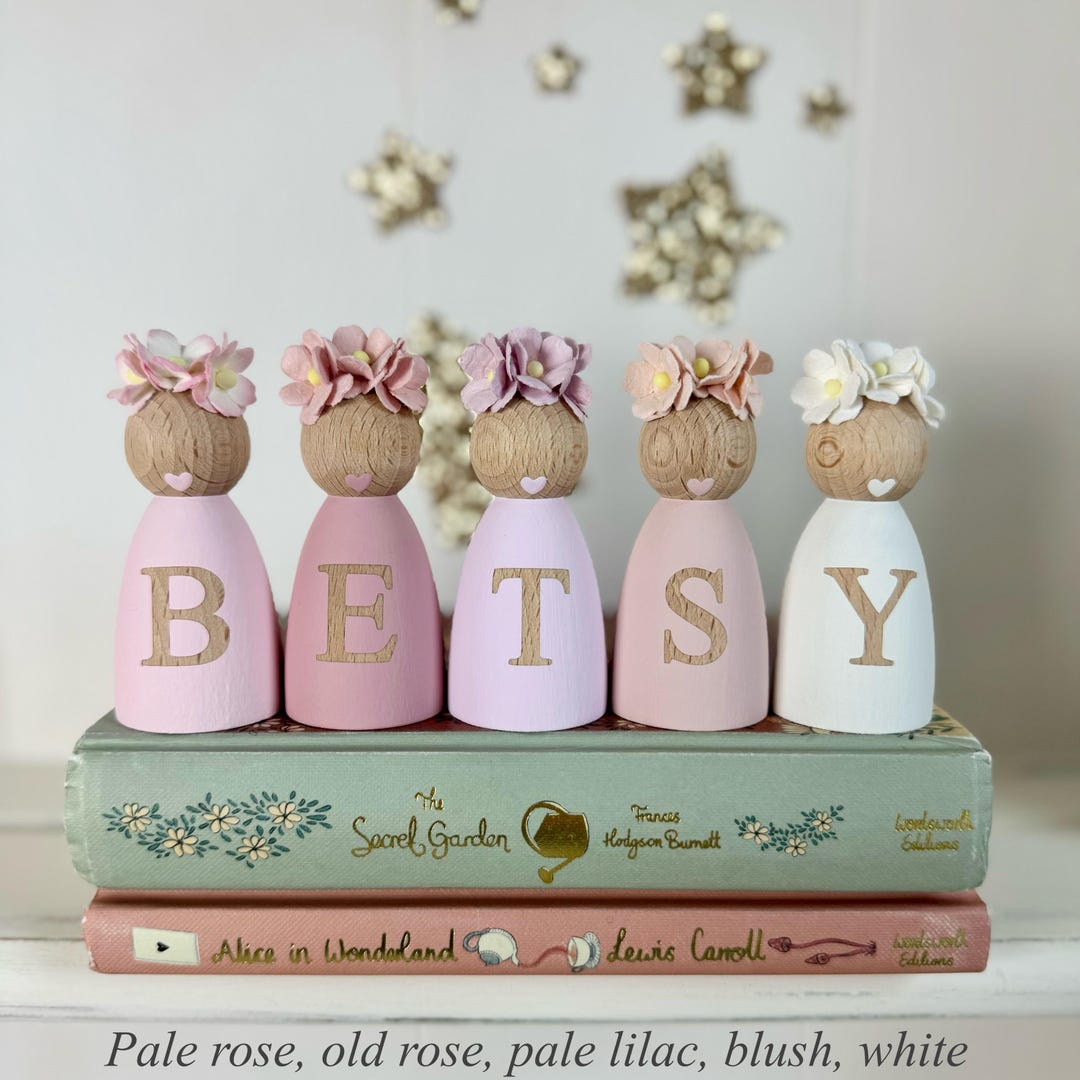 Personalised Daisy Peg Dolls, Personalised Wooden Dolls New Baby Gift
