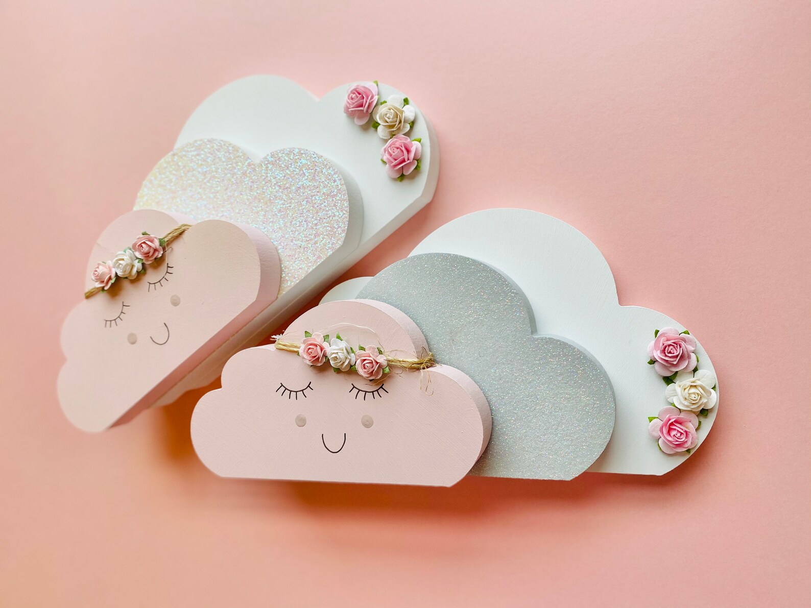 Freestanding Clouds, Wooden Clouds, Nursery Clouds, Cloud Decor, Smiley