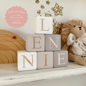 Personalised baby name blocks, nursery sign shelf decor, wooden letters